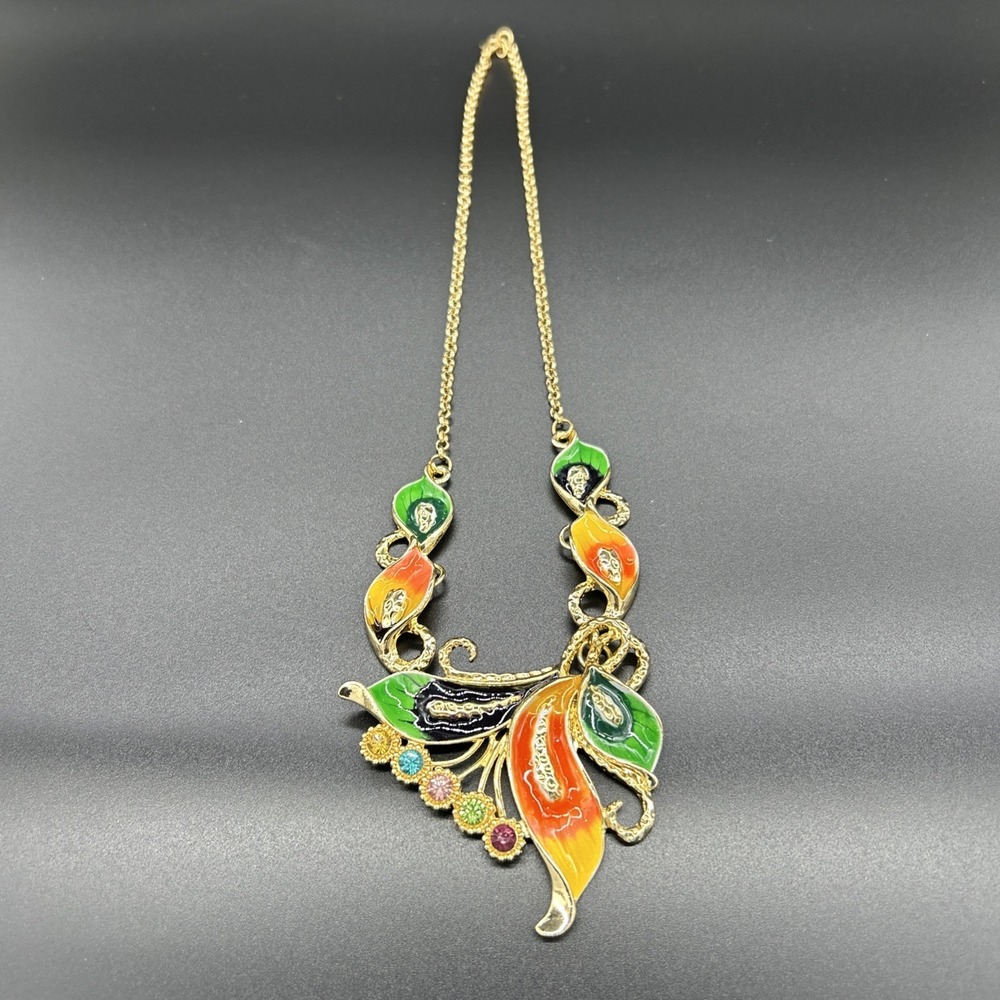 Multi-Colored Necklace & Earrings Set w/Multi-Colored Rhinestones Floral Design - Picture 4 of 5